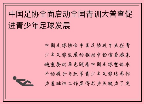 中国足协全面启动全国青训大普查促进青少年足球发展 中国足协全面启动全国青训大普查促进青少年足球发展